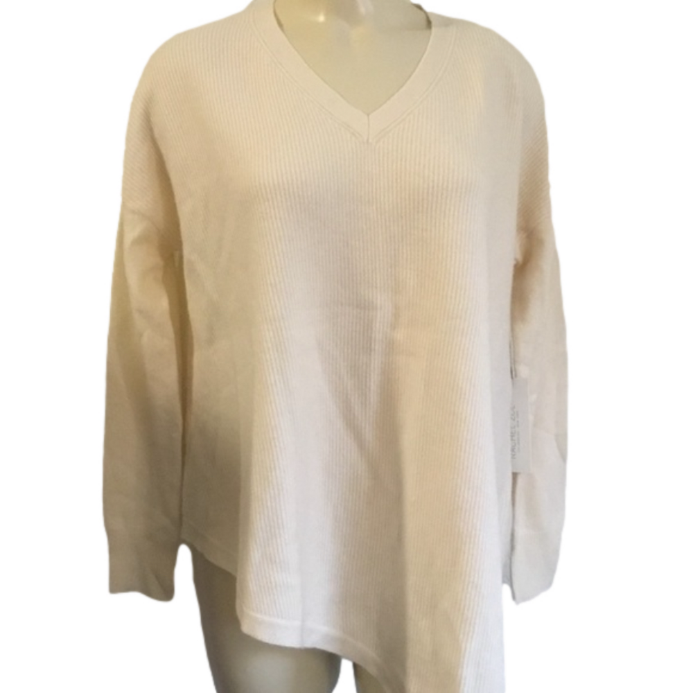 RACHEL ZOE MED 100% cashmere IVORY V NECK HI/LOW SWEATER NWT